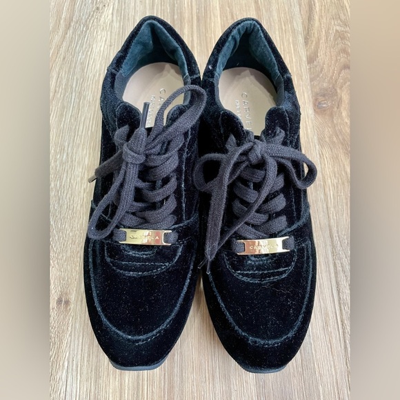 Carvela Kurt Geiger Black Velvet Silver Sneakers Size 6.5/37 EUC - Picture 1 of 5